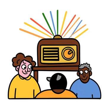 An old-fashioned radio broadcasting messages of freedom and expression to a captivated audience