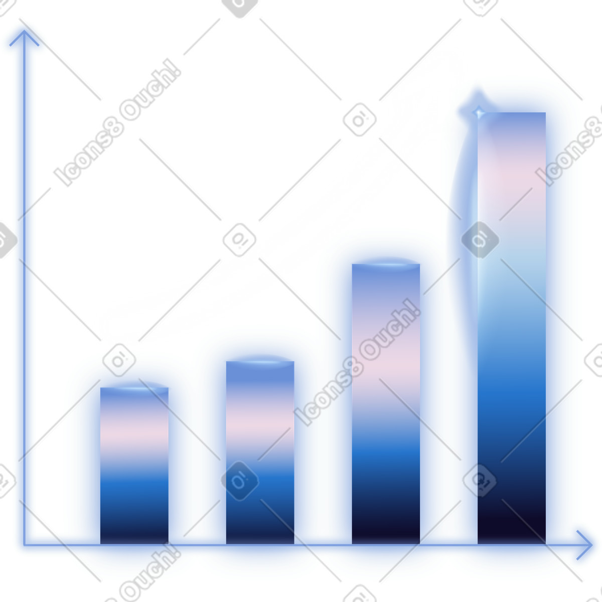 Rising blue gradient bar graph-Illustration im Dimension-Stil als Download in PNG, SVG