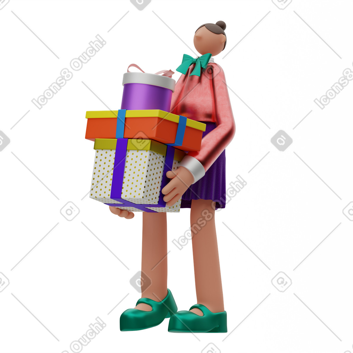 Иллюстрация Woman with gift boxes в стиле 3D Rondi — скачать в форматах PNG, SVG