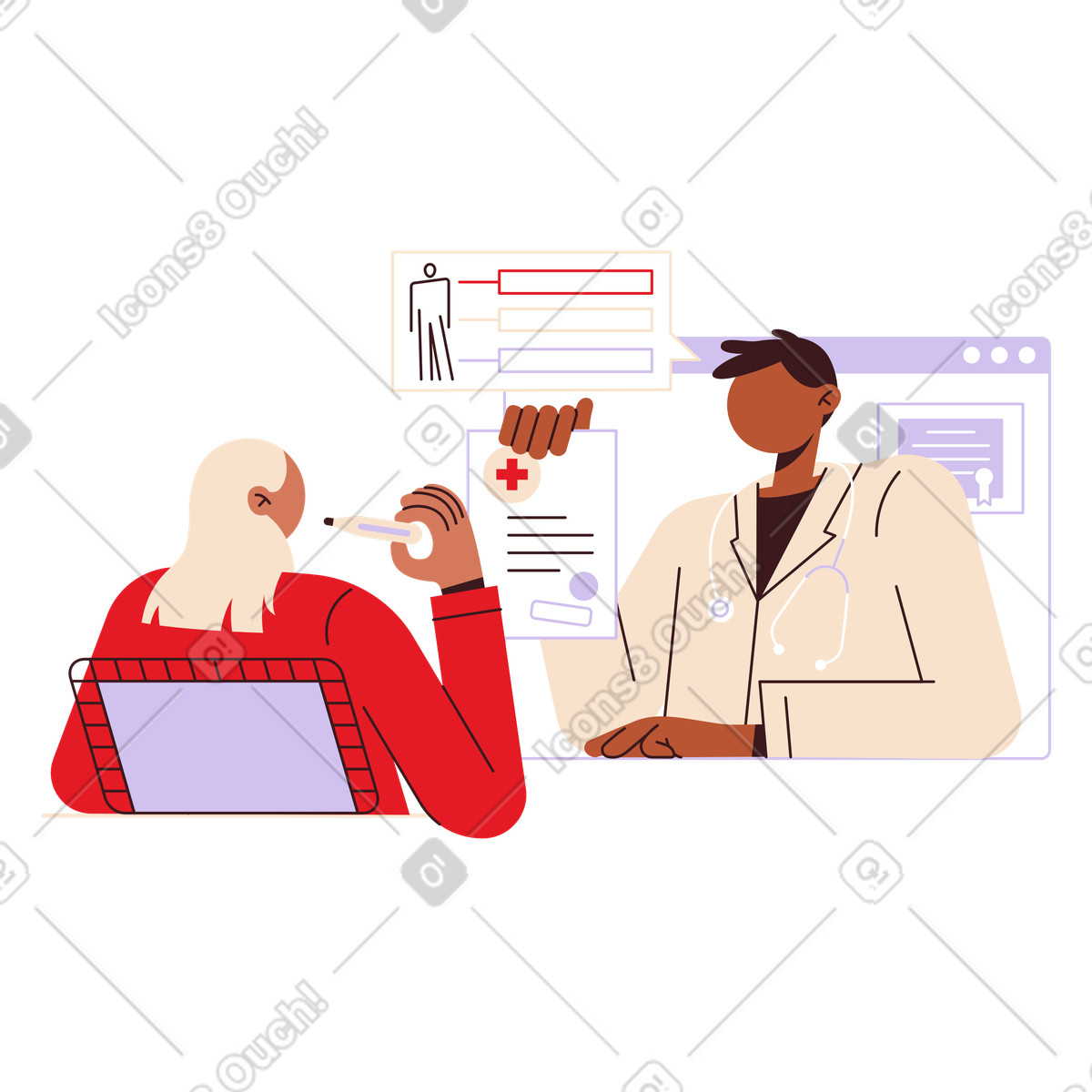 Remote doctor consultation with patient, Telemedicine and healthcare accessibility-Illustration im Folks-Stil als Download in PNG, SVG