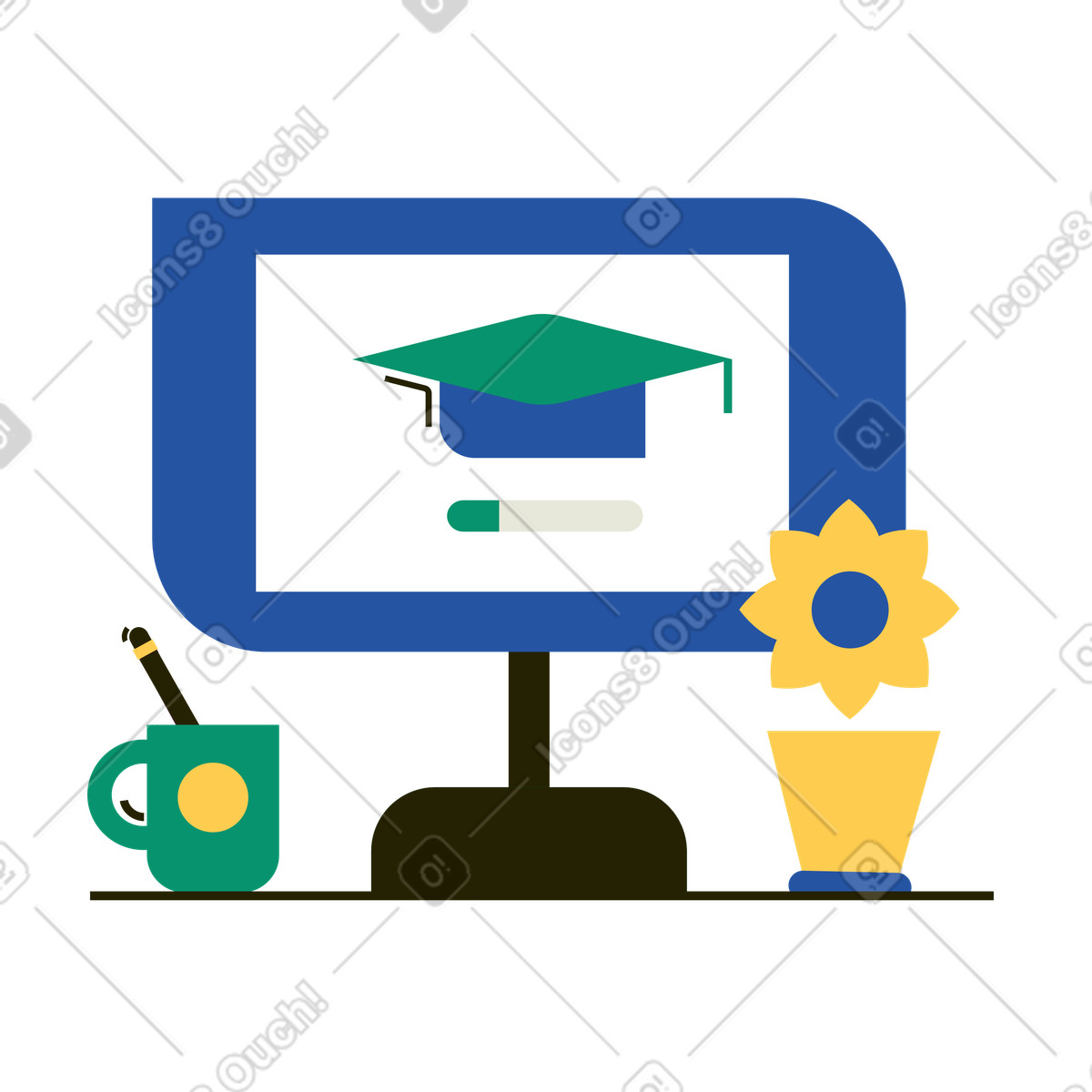 Remote education illustration featuring bachelor's degree clipart graphics and vectors