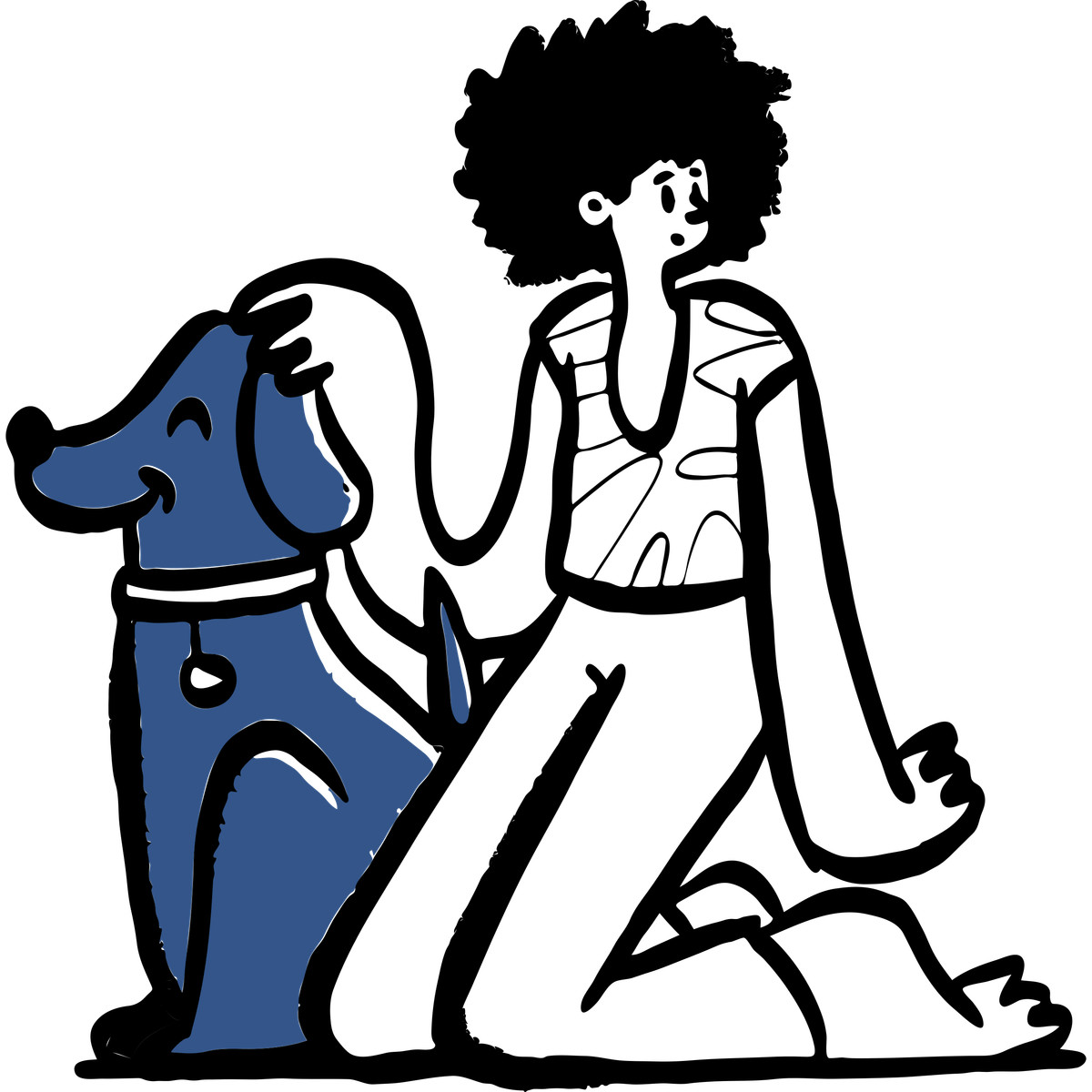Woman petting a dog illustration in Open Doodles style download in PNG, SVG