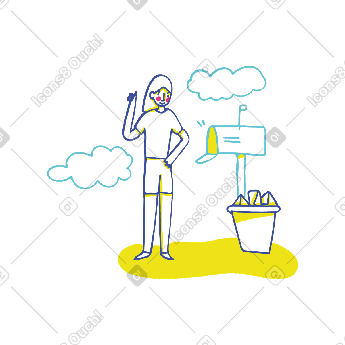Ilustração de Mulher ao lado uma caixa correio vazia em no estilo Lime para baixar em PNG, SVG