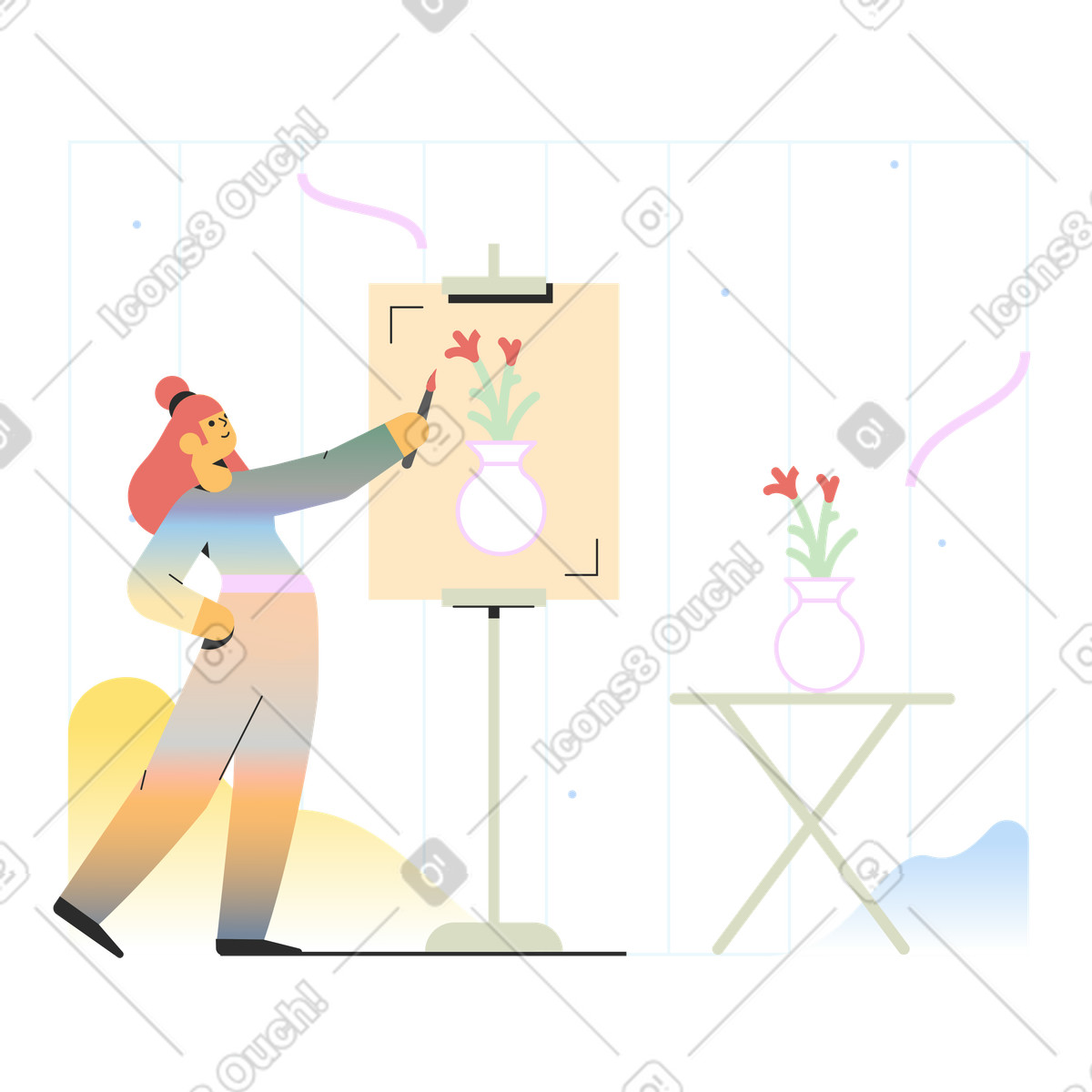 Woman painting still life picture illustration clipart for painter graphics