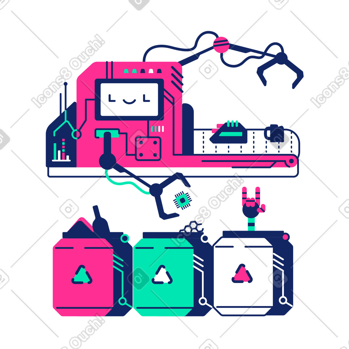 Illustration Robot de recyclage et tri des déchets dans le style Cyborg à télécharger aux formats PNG, SVG