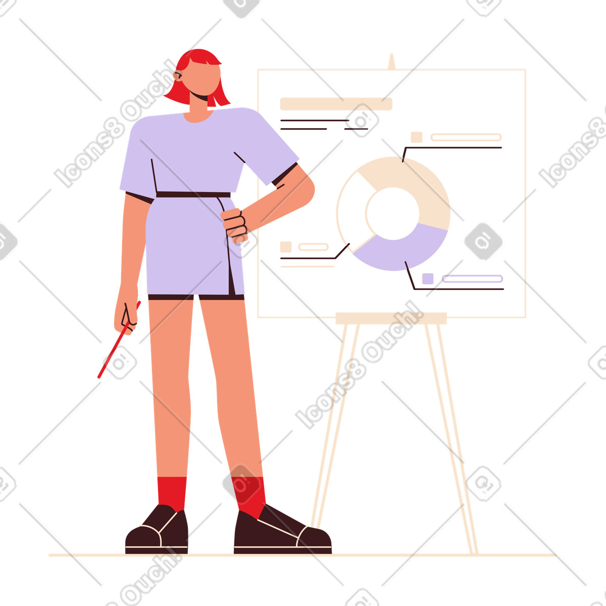 Team member explaining infographic on easel, Business presentation or data analysis illustration in Folks style download in PNG, SVG