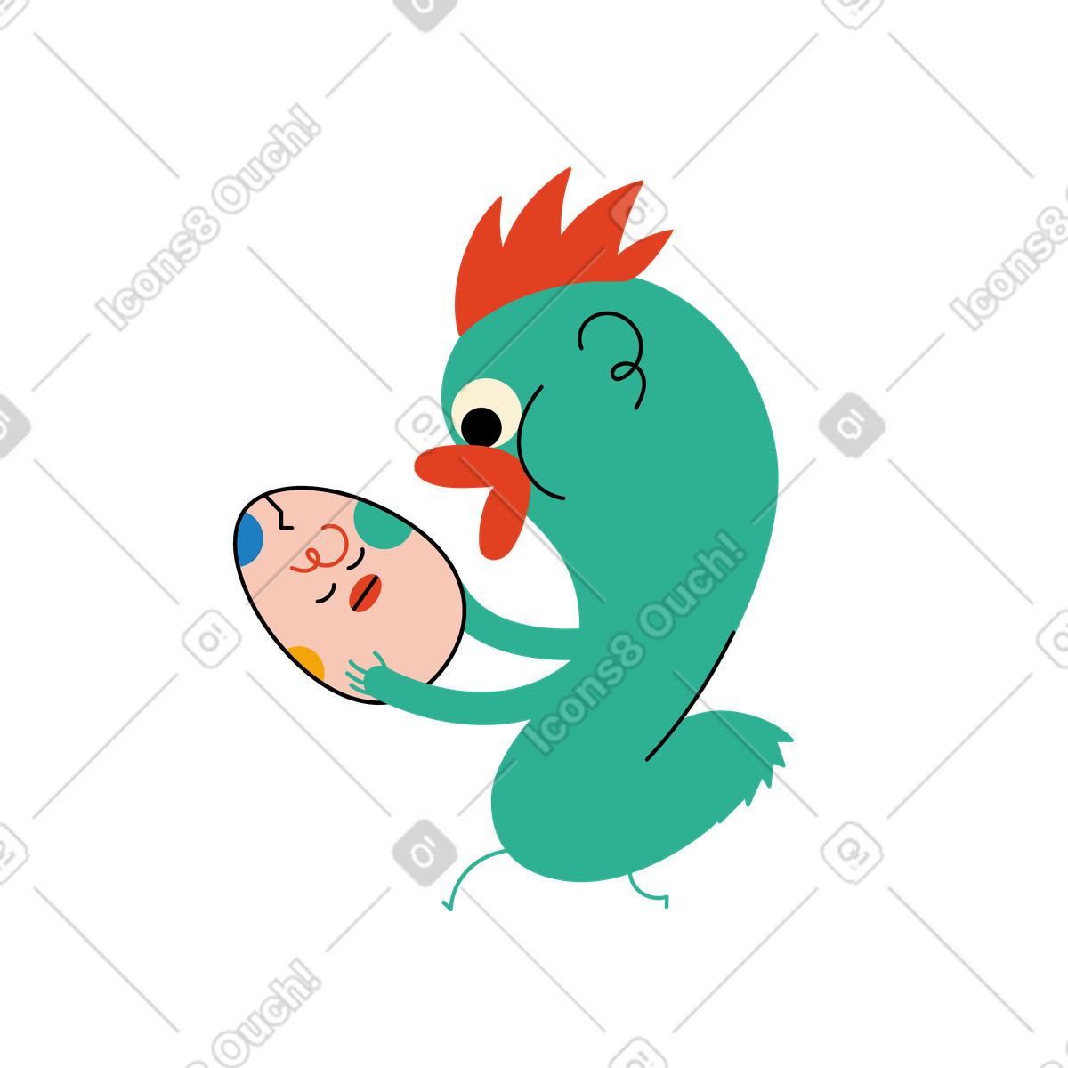 Der charakter hat ein schlafendes ei-Illustration im Jelly-Stil als Download in PNG, SVG