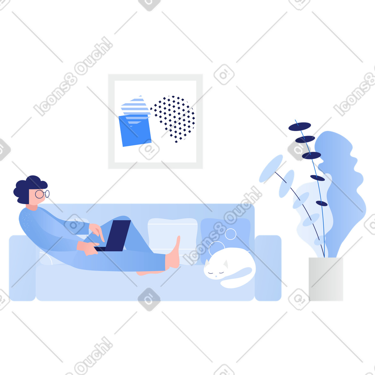 Lavoro a distanza dal divano illustrazione in stile Clip scarica in PNG, SVG