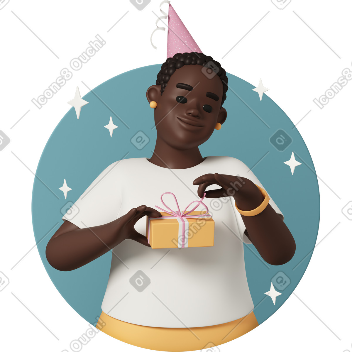 下载 3D Casual life 风格的 Happy woman holding gift box 插画，支持 PNG、SVG 格式