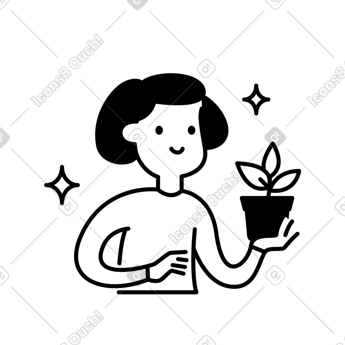 Ilustração de Green living supporter displaying leaf sprout promoting nature care em no estilo Notion Line Art para baixar em PNG, SVG