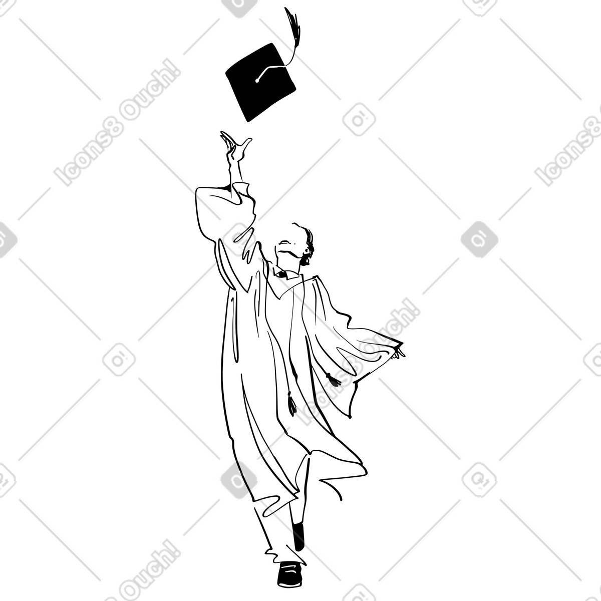 Happy graduate tossing his cap illustration in Line style download in PNG, SVG
