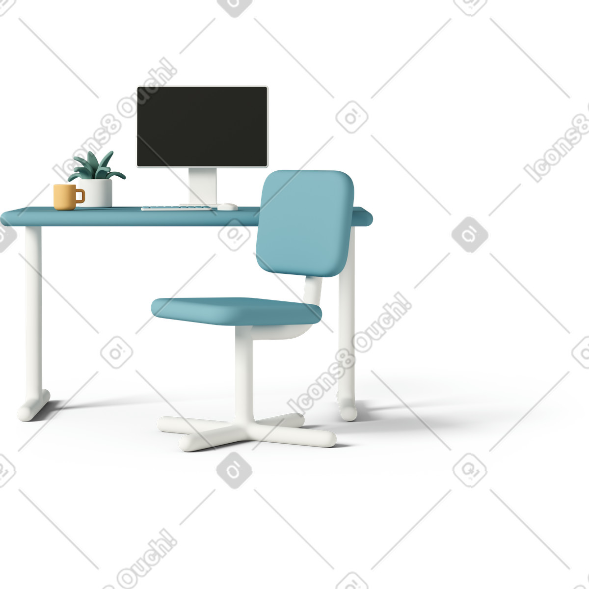 Workspace with computer desktop illustration in PNG, SVG