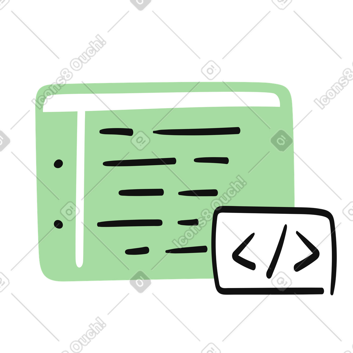 Organic 스타일의 Code window interface with programming brackets symbol for software development 일러스트레이션 PNG, SVG 다운로드