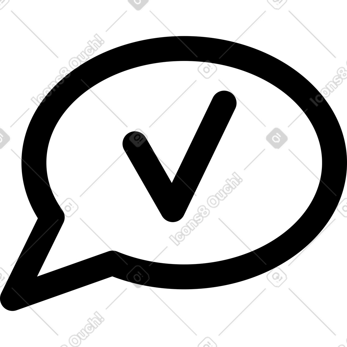 Check mark inside speech bubble indicating approved message or confirmation illustration in Notion Line Art style download in PNG, SVG