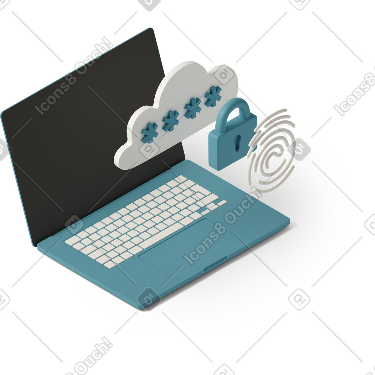 Иллюстрация Laptop with password notification and lock icon в стиле 3D Casual life — скачать в форматах PNG, SVG