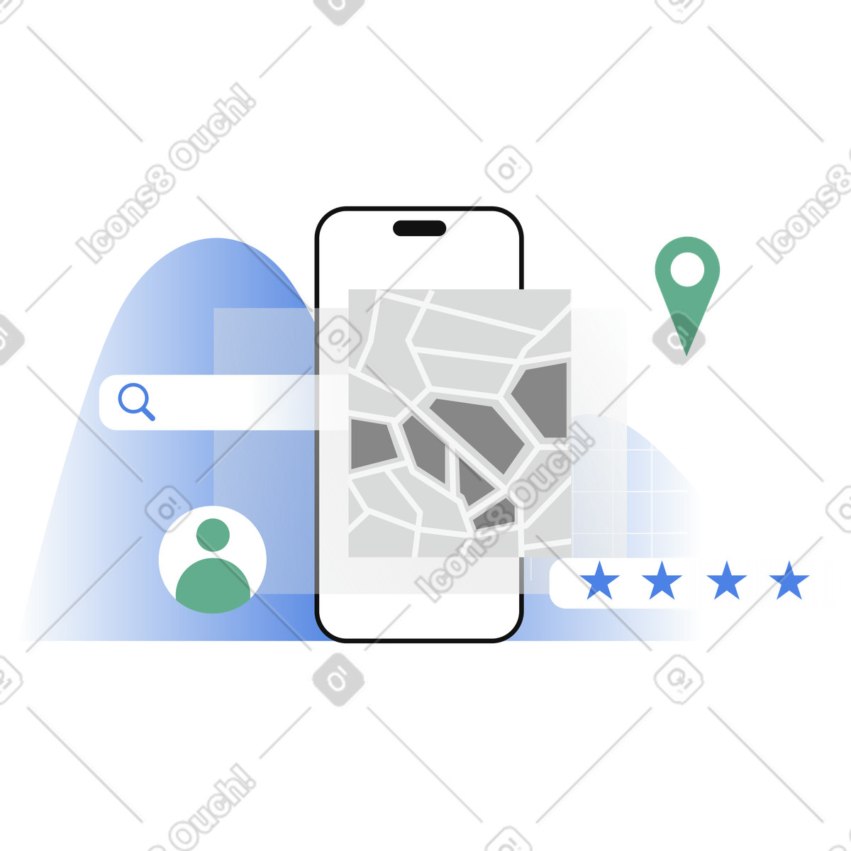 Ilustración Tecnología de geolocalización y mapeo en el teléfono. estilo Network a descargar PNG SVG