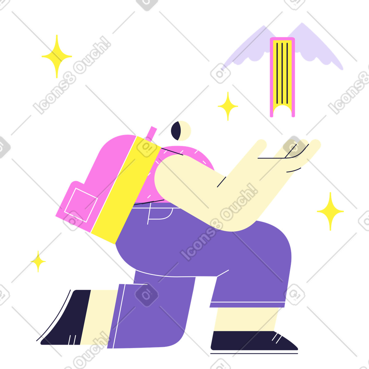 School boy praying for knowledge illustration educational clipart image in PNG