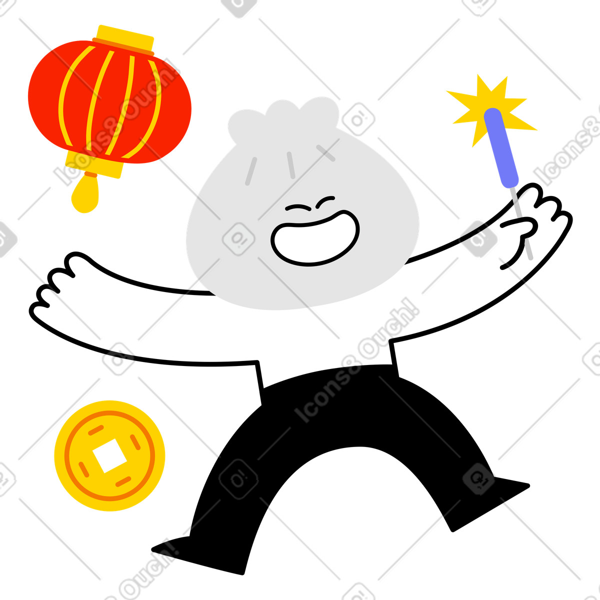 Dumpling headed character celebrating Chinese New Year illustration in Giggle style download in PNG, SVG