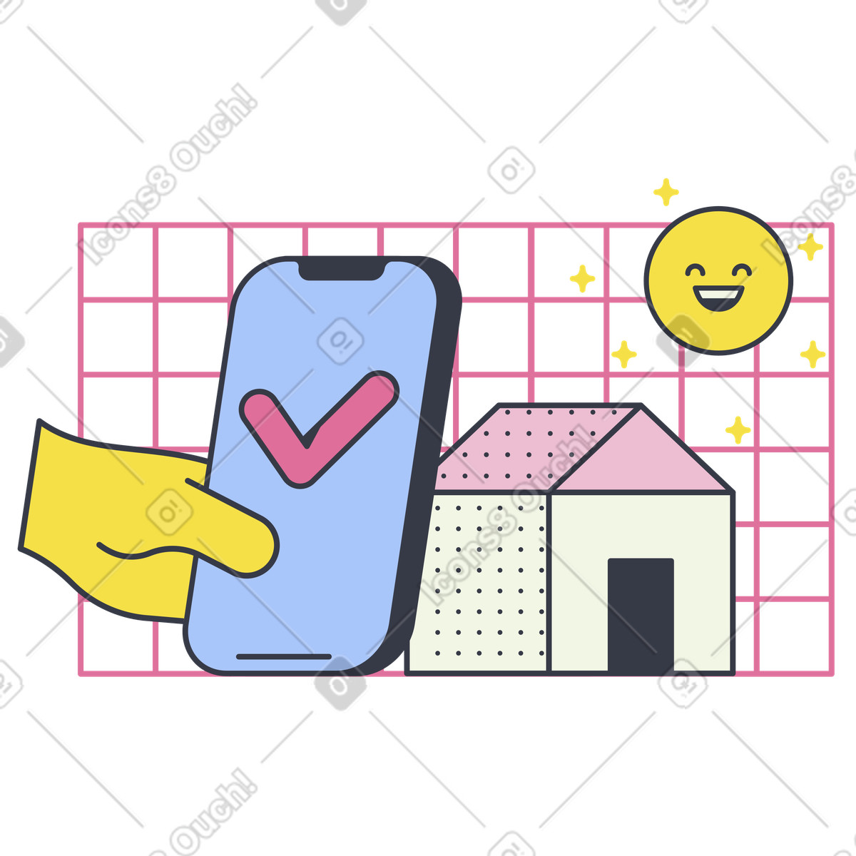 Controlling smart home via mobile phone, Home automation and IoT technology illustration in Abstract style download in PNG, SVG