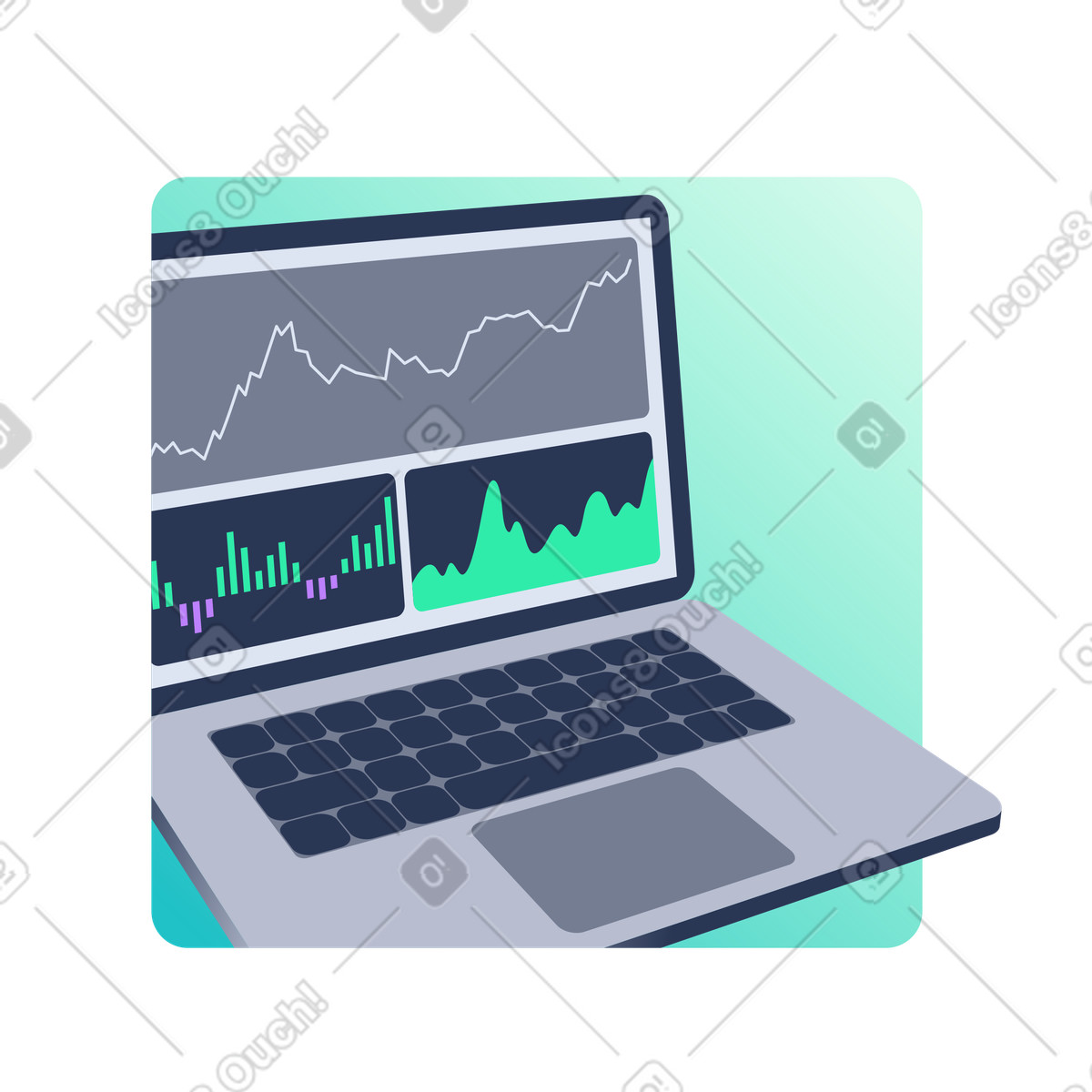 Financial statistics on laptop screen illustration in Lucent style download in PNG, SVG