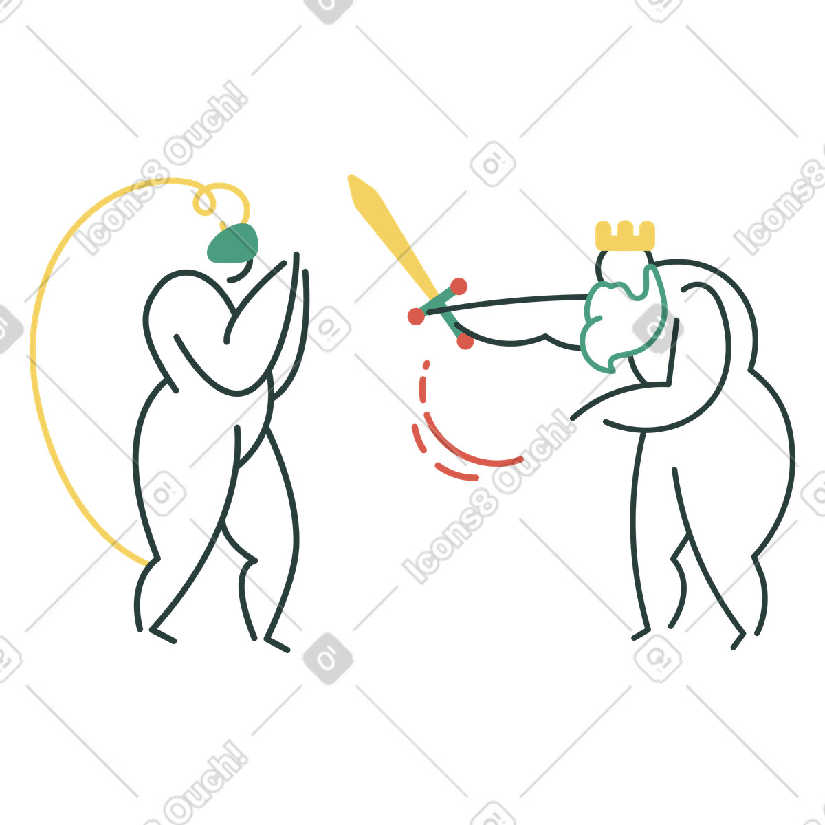 VR gamer fighting against enemy with sword, Modern technology in gaming-Illustration im Macaroni-Stil als Download PNG, SVG