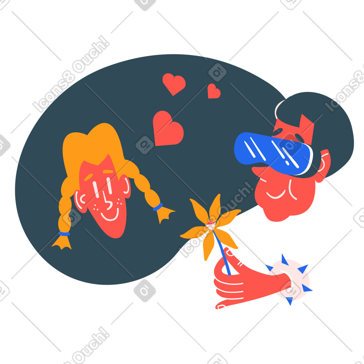 Paar bei einem virtual-reality-date-Illustration im Kingdom-Stil als Download in PNG, SVG