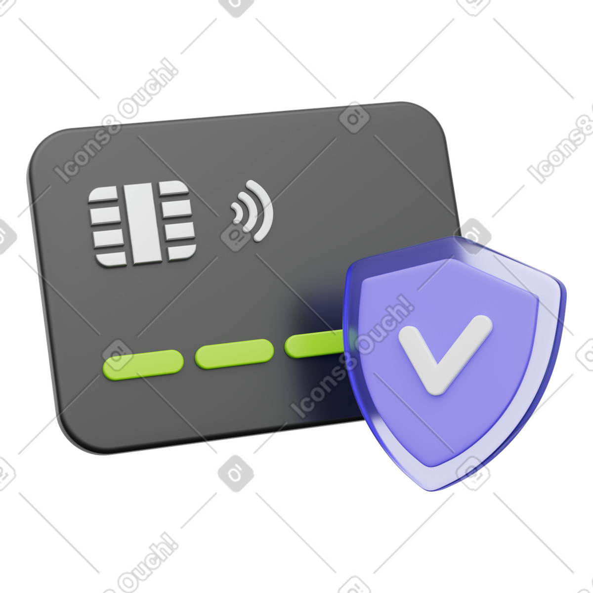 Secure transaction processing, Payment card with shield illustration in 3D Playful style download in PNG, SVG