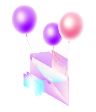 A colorful envelope with balloons and a message - Glare style illustration