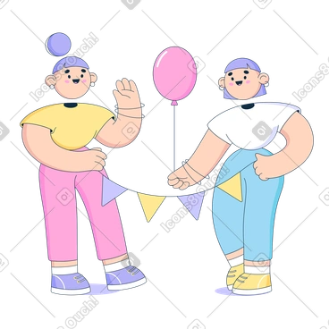 Women cheerfully greet someone with balloons and flags  PNG, SVG