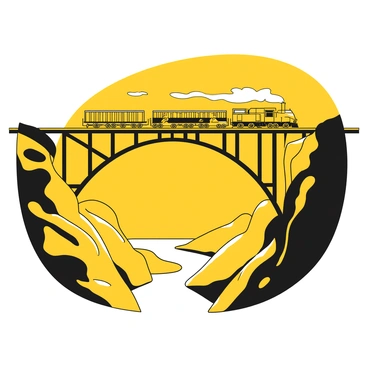 A cargo train making its way across a tall bridge over a deep gorge