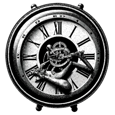 A meticulous frog is sitting inside an antique clock, surrounded by intricate gears and springs. The frog is focused on its task, with its small hands delicately adjusting one of the gears. The clock's face is visible, displaying ornate Roman numerals. The scene captures the detailed textures of the clock's wooden casing and the shiny metallic components within. The frog's smooth skin contrasts with the rough surfaces of the gears, highlighting its intricate work in this mechanical environment.