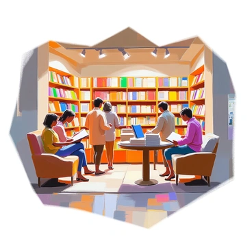 A cozy independent bookstore located in Grenoble features wooden shelves lined with an array of colorful books. Patrons of various ages are browsing the shelves, some flipping through pages while others are deep in conversation. Soft lighting adds a warm ambiance to the space, highlighting cozy reading nooks with comfortable chairs. A small table near the entrance displays a selection of newly arrived titles. The walls are adorned with local art, creating an inviting atmosphere for book lovers.