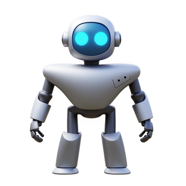 A futuristic robot with a sleek, solid exterior design. The robot has a smooth surface with a metallic finish that reflects light in various shades. Its body is streamlined, featuring angular edges and a minimalistic aesthetic. The robot's eyes are illuminated with a bright blue light, giving it an advanced technological appearance. It stands in a dynamic pose, suggesting movement and agility. The joints are articulated for flexibility, and there are subtle details like circuit patterns etched into its surface.
