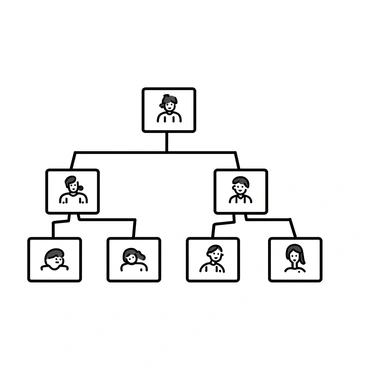 A family tree diagram, featuring an elegant branching structure that represents the relationships among family members. Each branch connects to a small, rectangular picture frame that contains an illustration of a family member's silhouette. The frames are evenly spaced and aligned, showcasing a hierarchy from grandparents at the top to grandchildren at the bottom. Each frame has a simple border, and the family members' names are inscribed below each frame in a clear, legible font.