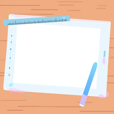 A ruler resting on a half-sized illustration board. The ruler shows clear measurement markings along its length. The illustration board is white with a smooth texture and has a slight sheen. The board is positioned flat on a wooden surface, providing a contrast to the board's color. To one side of the ruler, there are small markings indicating the dimensions of the board.