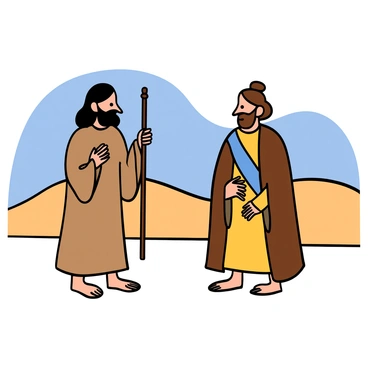 Moses and Aaron standing together with a desert backdrop, discussing plans