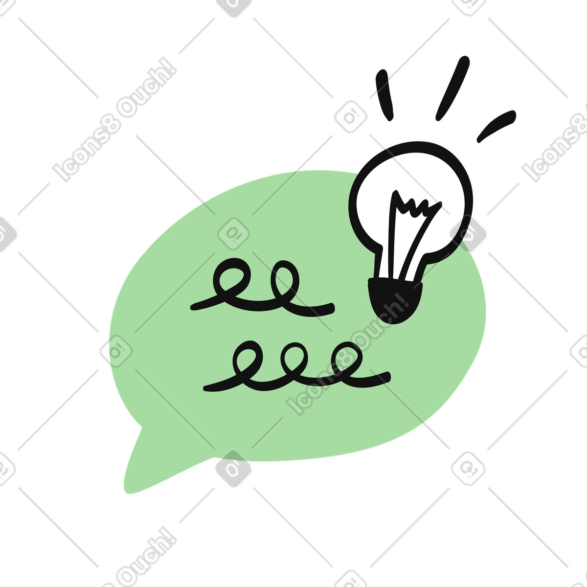 Organic スタイルの Idea lightbulb inside green speech bubble symbolizing creative conversation のイラストをPNG、SVG形式でダウンロード