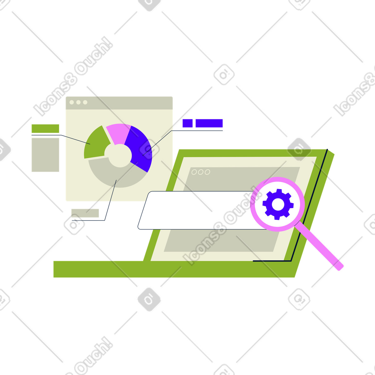 Ilustración Estadísticas seo para optimización de búsqueda en estilo Cubes a descargar en PNG y SVG