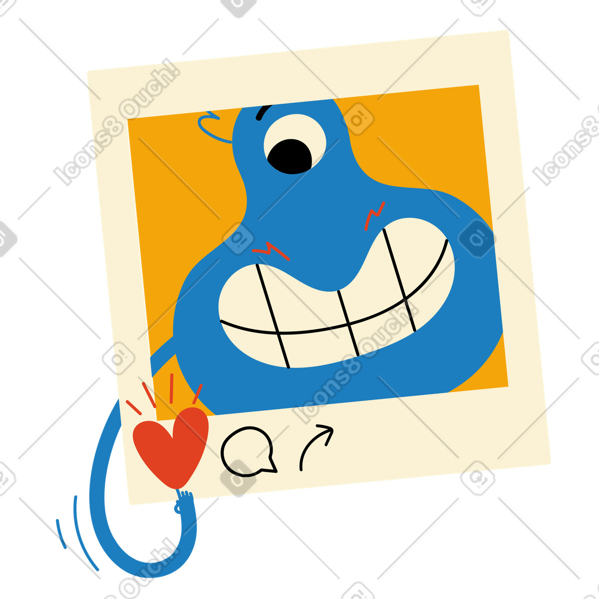Illustration animée Un personnage borgne gagne des likes sur les réseaux sociaux dans le style Jelly à télécharger aux formats GIF, Lottie (JSON), AE