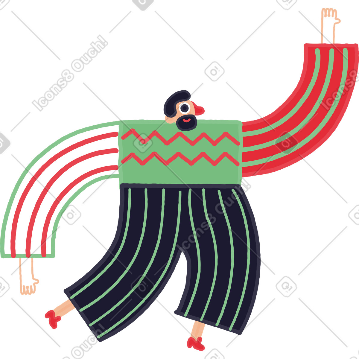 Dancing man in zigzag pattern sweater illustration Stripy style download PNG, SVG