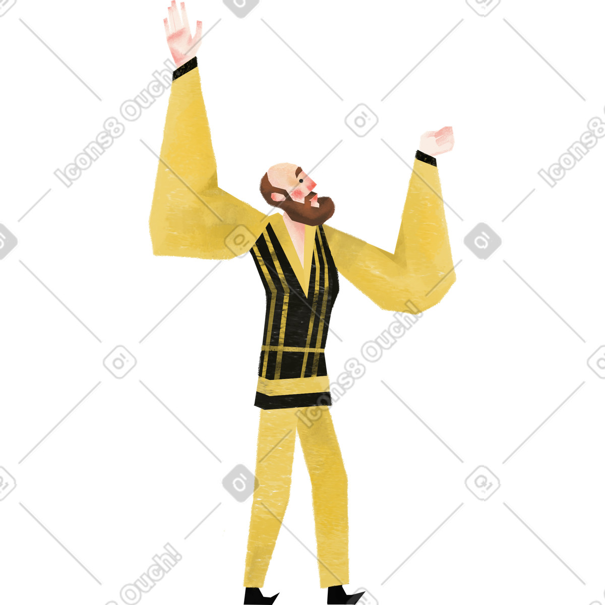 Иллюстрация Bearded man reaching up with raised arms в стиле Family — скачать в форматах PNG, SVG