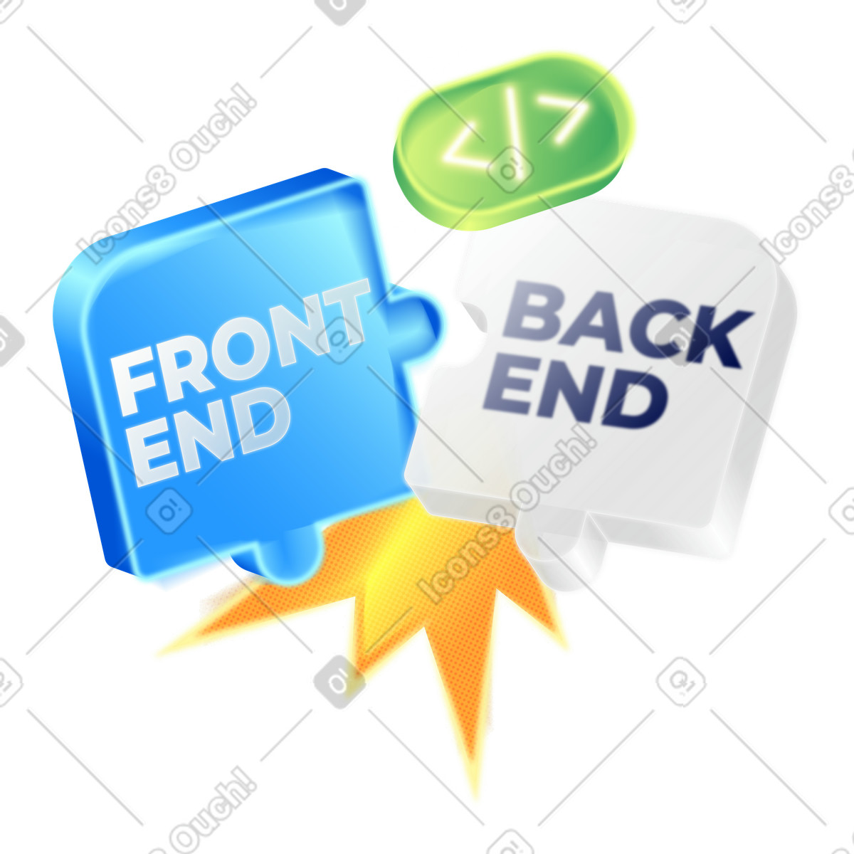 Lettering Frontend and Backend on puzzles pieces illustration in PNG, SVG