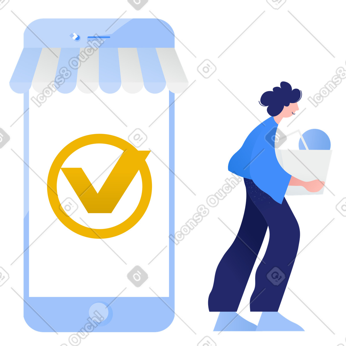 下载 Clip 风格的 女人用智能手机买东西 插画，支持 PNG、SVG 格式