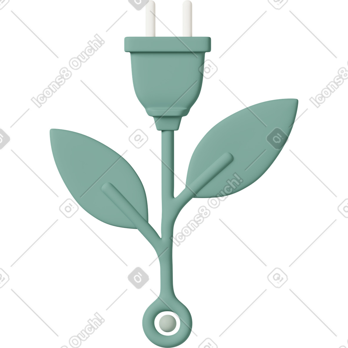 Electric plug with green leaves, renewable energy and sustainability illustrazione in stile 3D Casual life scarica in PNG, SVG