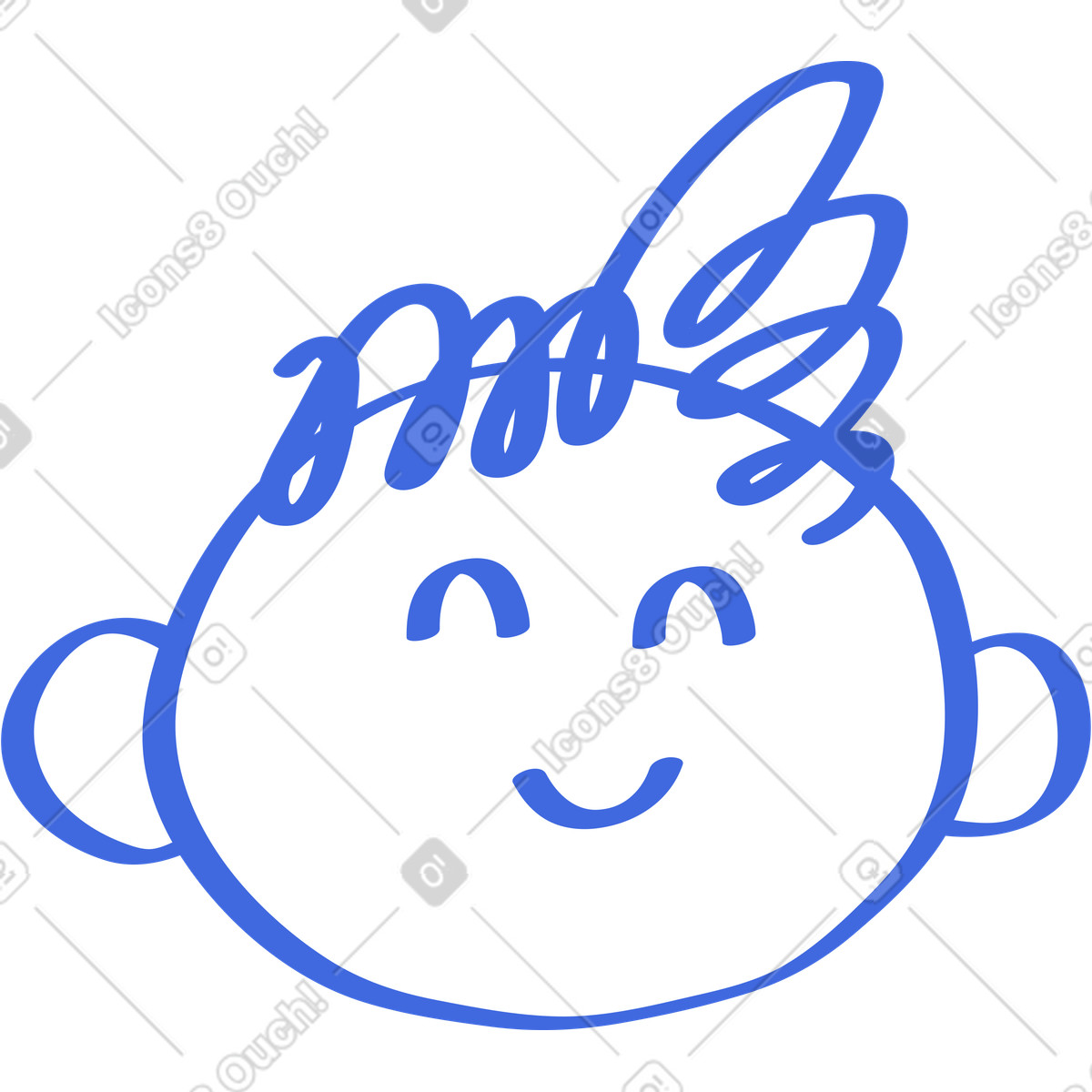 Ballpoint Pen 스타일의 Face smiling doodle head with curly hair and ears 일러스트레이션 PNG, SVG 다운로드