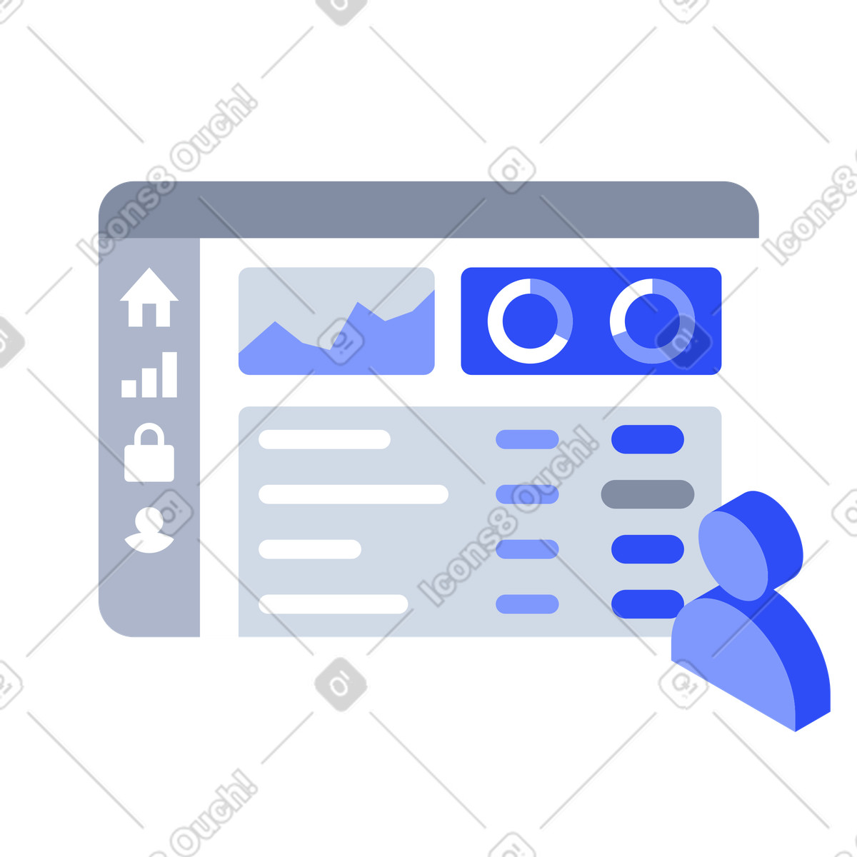 Dashboard analytics interface showing charts and data for business monitoring illustration in System style download in PNG, SVG