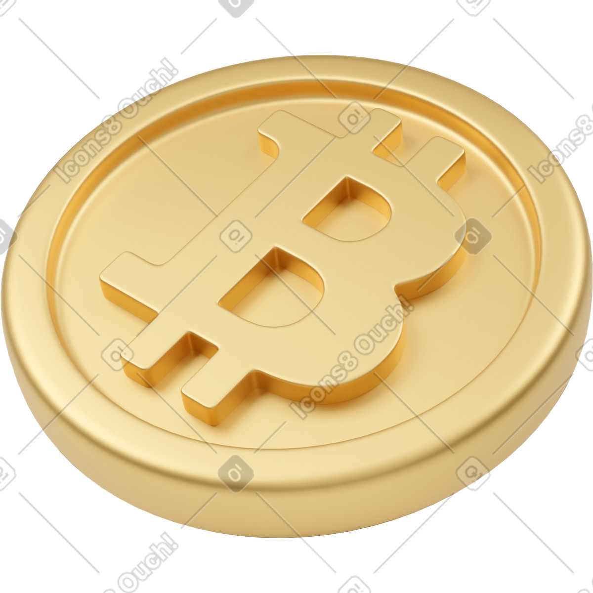 Ilustración Bitcoin dorado mentiroso en estilo 3D Business a descargar en PNG y SVG