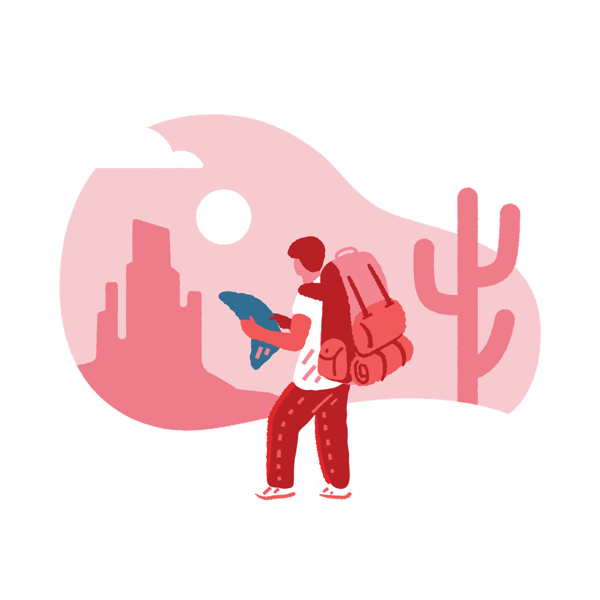 Male traveler looking at map illustration in PNG, SVG
