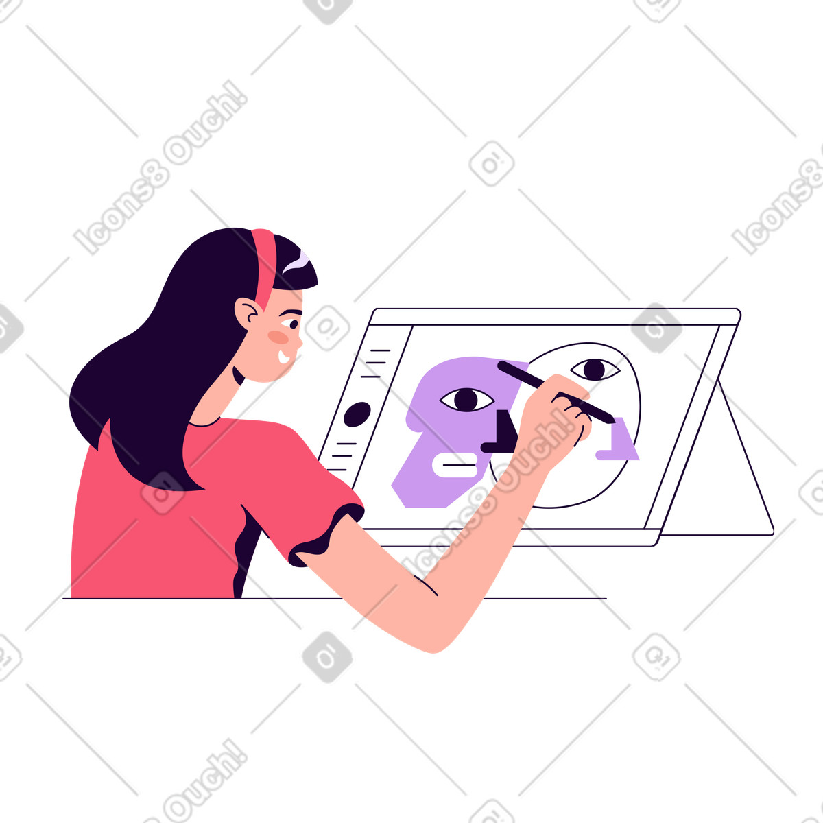 Illustration L'artiste dessine une abstraction sur tablette graphique dans le style Martina à télécharger aux formats PNG, SVG