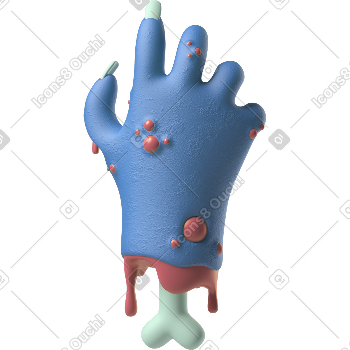 Rückseite einer abgetrennten blauen zombiehand-Illustration im 3D Hands Fun&Wild-Stil als Download in PNG, SVG